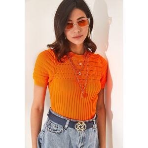 Olalook Women's Orange Corduroy Knitwear Top With Open Open Top