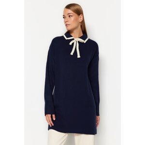 Trendyol Navy Modrý golier detailný pletený sveter