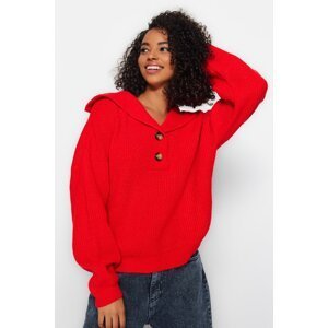Trendyol Red Wide Fit mäkký textúrovaný Sailor golier Pletený sveter