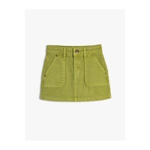 Koton Mini Denim Skirt Pocket Button Closure Cotton