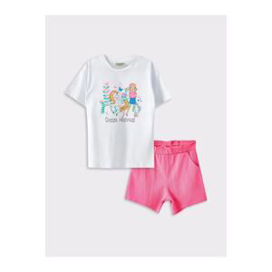 LC Waikiki Lcw Kids Crew Neck Printed Short Sleeve Girls T-Shirt And Shorts Set