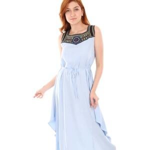 Bigdart 1512 Dress With Embroidery On The Front - Blue