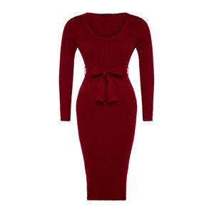 Trendyol Curve Claret Red Knitwear Dress with Binding Detail and Buttons at the Waist