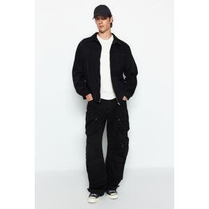 Trendyol Pánska Čierna Regular Fit Džínsová džínsová bunda na zips
