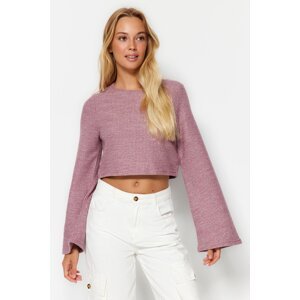 Trendyol Pink Crew Neck Spanish Sleeve Ribbed Stretchy Crop Knitted Blouse
