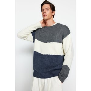 Trendyol Viacfarebný pánsky oversize strih Wide fit Crew krk Color Block Pletený sveter.