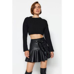 Trendyol Black Faux Leather Skirt with Frill Tie Tie Detail Mini Woven Skirt