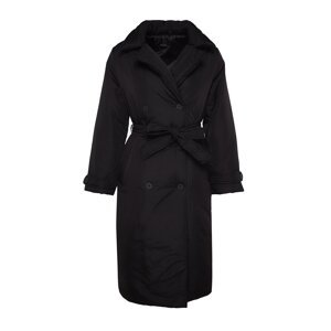 Trendyol Black oversize široký strih dlhý prešívaný kabát