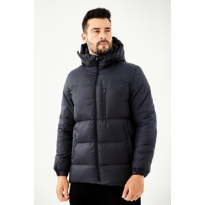 River Club Men's Navy Blue Fiber Hooded Water and Windproof Puffer Winter Coat