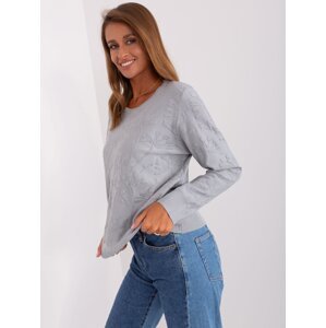Grey women's classic sweater with hems