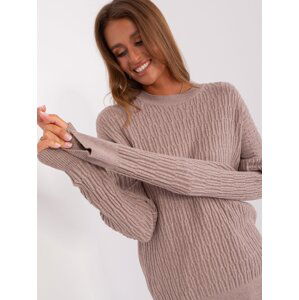 Dark beige women's classic sweater with patterns