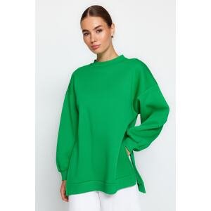 Trendyol Light Green Oversize/Wide-Line Fit Sweatshirt with slits and fleece interior