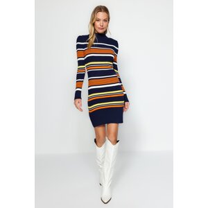 Trendyol Navy Blue Mini High Collar Knitwear Dress