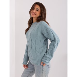 Mint sweater with cables and round neckline