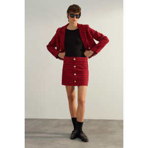 Trendyol Red Premium High Quality Button Detailed Tweed Fabric Mini Woven Skirt