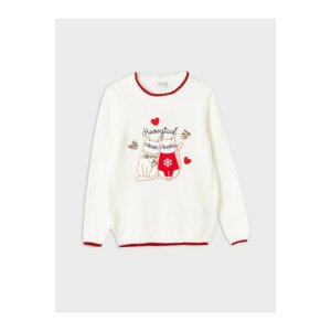 LC Waikiki Girls' Crew Neck Embroidery Long Sleeve Knitwear Sweater