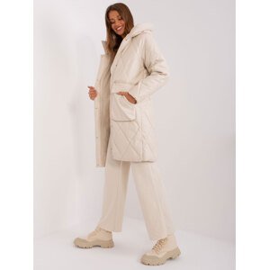 Light beige women's winter jacket made of eco leather