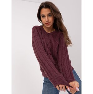 Dark purple cardigan with cables