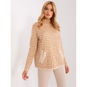 Camel and beige patterned turtleneck sweater