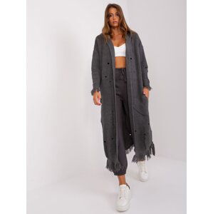 Dark grey long cardigan with fringe