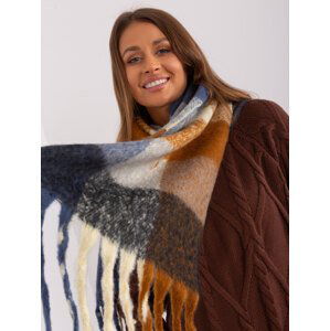 Brown-blue women's fringed scarf