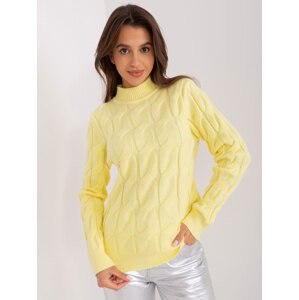 Light yellow sweater with cables and turtleneck