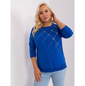 Cobalt blue blouse plus size with rolled up sleeves