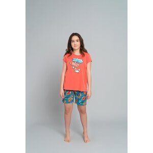 Girls' pyjamas Oceania, short sleeves, short legs - coral/print