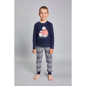 Boys' Arctic pajamas long sleeves, long trousers - navy blue/navy blue print