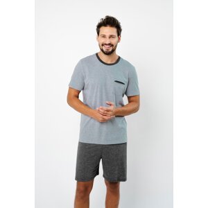 Men's pyjamas Stefano, short sleeves, shorts - melange/dark melange