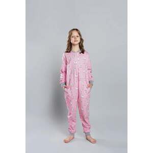 Llama children's jumpsuit with long sleeves, long pants - pink print