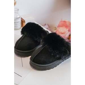 Children's slippers with fur, Black Birasta