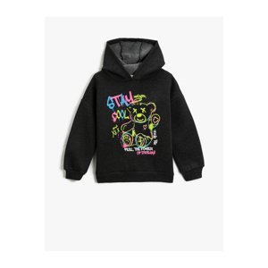 Koton Hooded Sweatshirt Graffiti Teddy Bear Printed Long Sleeve Raising