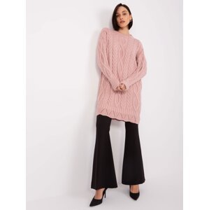 Light pink women's knitted dress with long sleeves