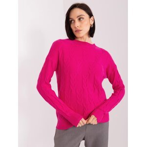 Fuchsia knitted sweater with cables
