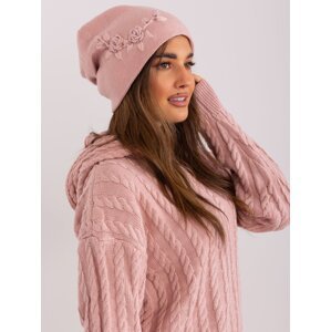 Dusty pink knitted hat with cashmere