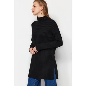 Trendyol čierny vysoký výstrih rebrovaný mäkký textúrovaný pletený sveter