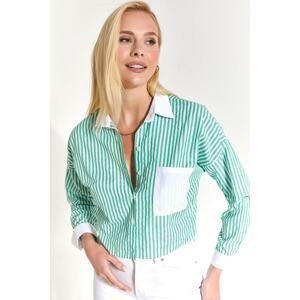 armonika Women's Green Back Detail Striped Crop Shirt