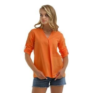 armonika Women's Orange V-Neck Pleat Detailed Blouse with Epaulette Sleeves