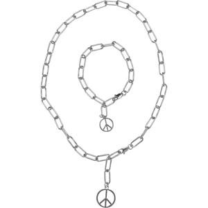 Y Chain Peace Pendant Necklace and Bracelet Silver