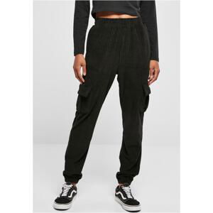 Women's Velvet Rib Cargo Sweat High Waisted Trousers - Black