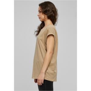Women's soft taupe t-shirt with extended shoulder