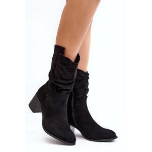Women's insulated boots with a gathered high-heeled upper, black shaved