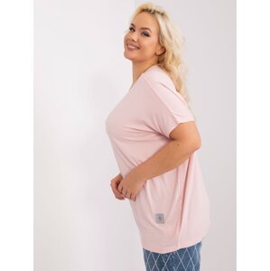 Light pink monochrome plus size blouse with appliqué