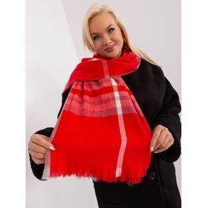 Red-gray women's scarf with fringe