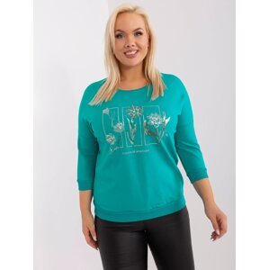 Turquoise blouse in a larger size with 3/4 sleeves