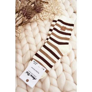 Women's striped socks with bunny, cream and brown