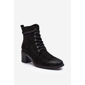 Women's lace-up ankle boots with low heels - black Serellia