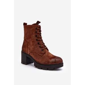 Women's lace-up boots with high heels - brown Lunielle