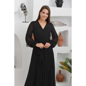 Carmen Black Chiffon Double Breasted Long Evening Dress